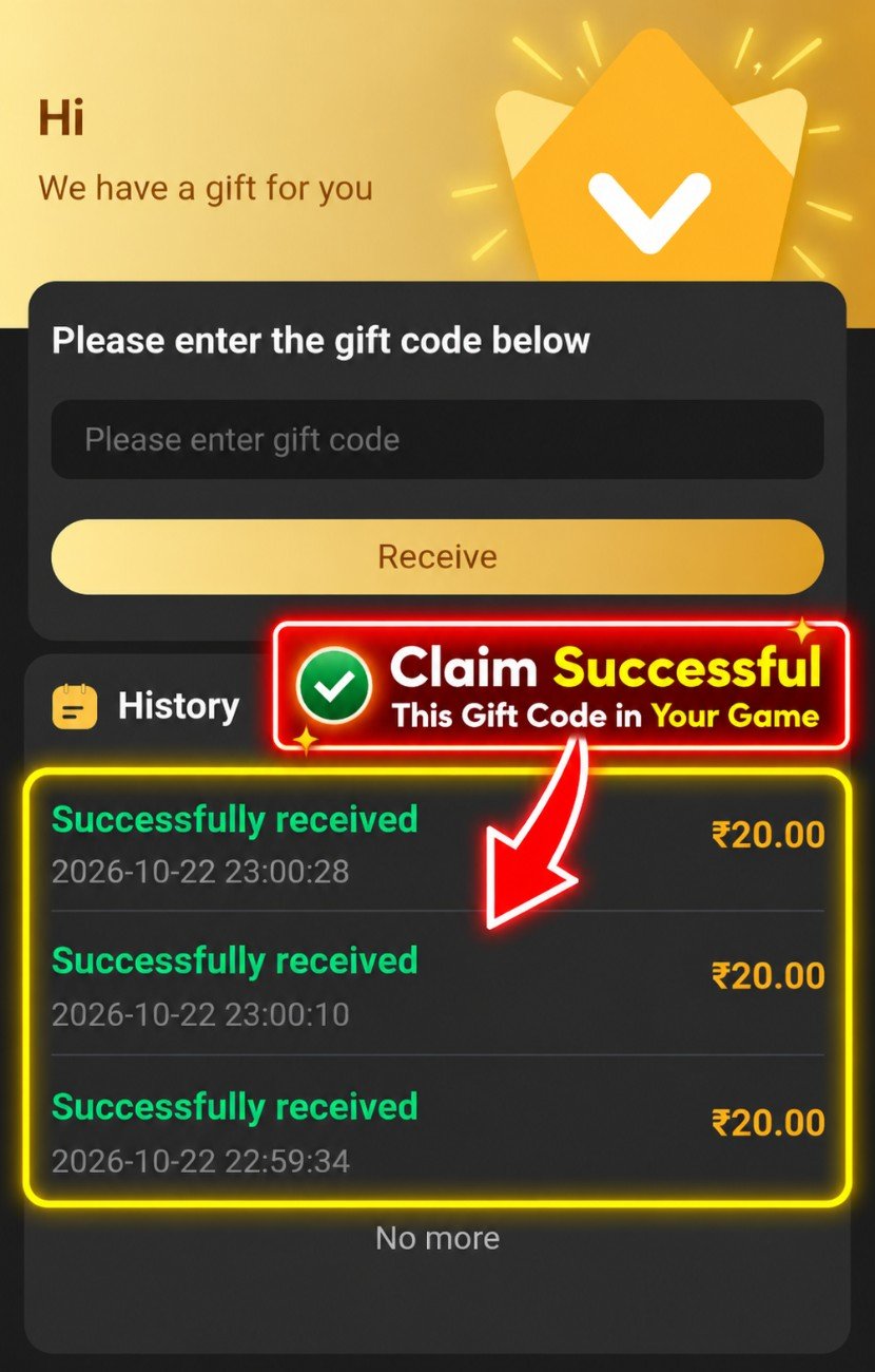 Step 4: Gift code received successfully